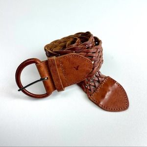 Woven Leather Belt American Eagle Outfitters Wide Boho Bohemian Neutral Earth